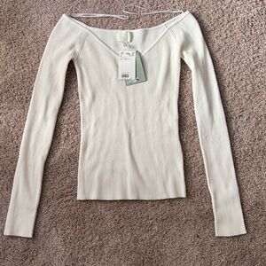 H&M White Ribbed V-Neck Top